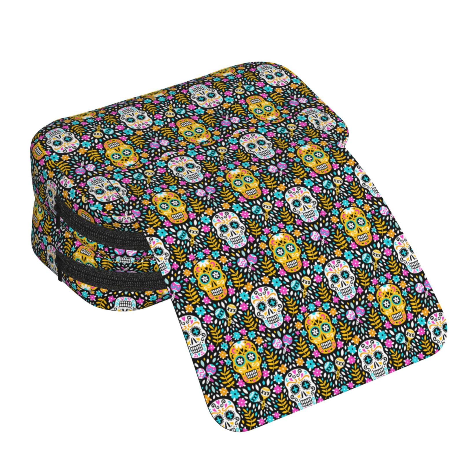 Rateoe Sugar Skulls Pattern Double Clamshell Pen Case, Storage Organizer with Two Zipper Compartments– Holds Up to 50 Pencils & Pens