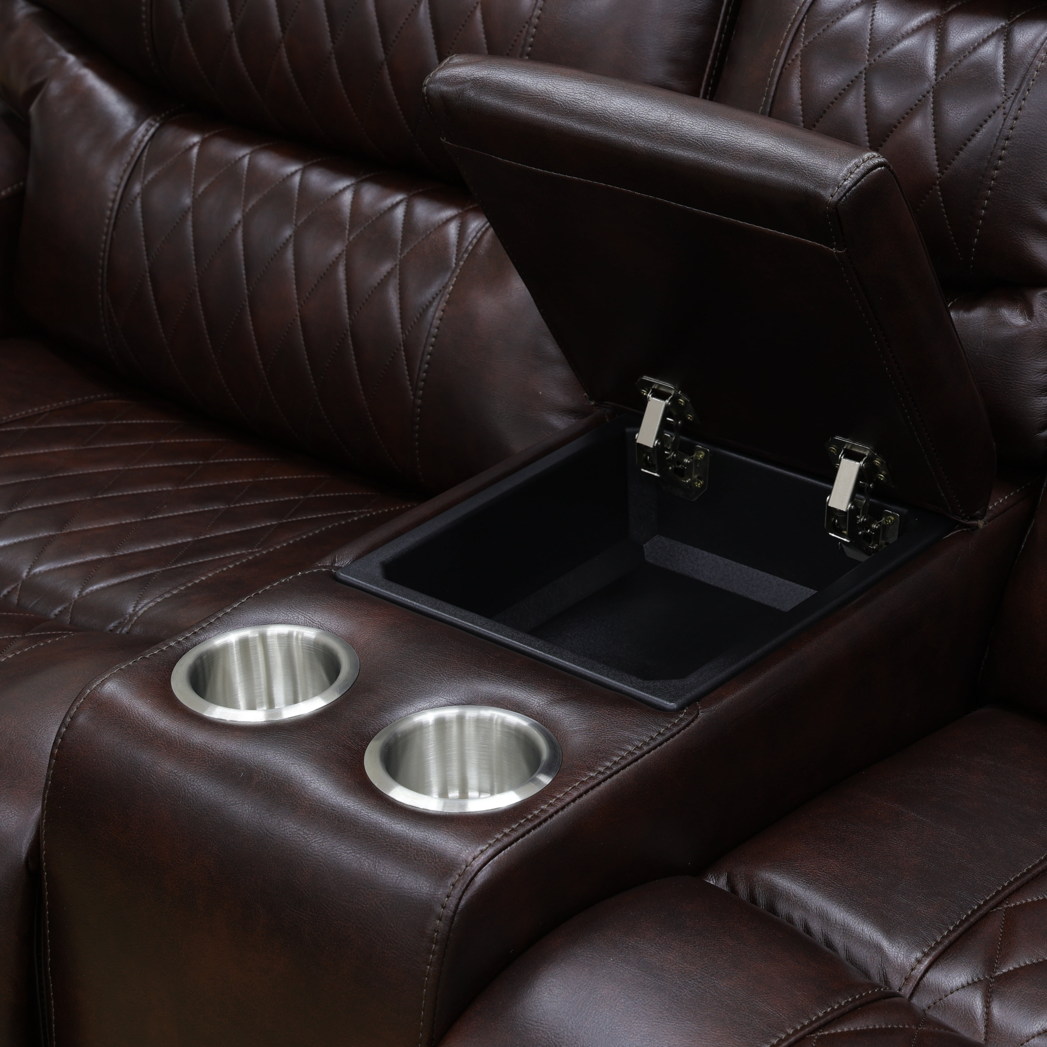 Gewnee Loveseat Power Reclining Multifunctional Sofa, Air Leather, Storage Console, Cup Holders,Dark Brown