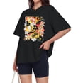 thumbnail image 3 of Camiseta ADOREJOY Oversized para mujer con cuello redondo y flores negras, 3 of 9