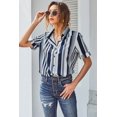 thumbnail image 3 of ABPHQTO Camisa De Mujer Blanca Con Botones De Manga Corta A Rayas Azul Marino, 3 of 5