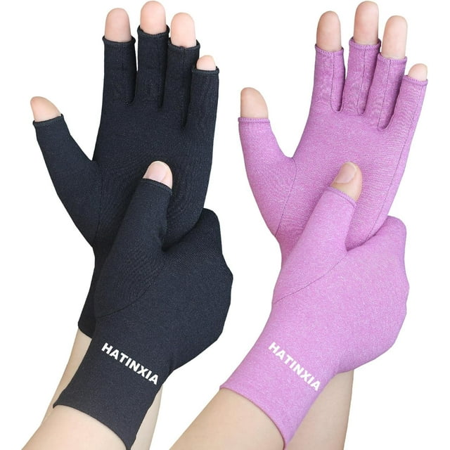 GHSDFBB 2 Paires de Gants pour Arthrite pour Femmes pour Douleur, Gants de Compression pour Main pour Tunnel Carpien, Rhumatoïde, Tendinite, Gants Sans Doigts pour Douleurs d'Arthrite, RSI, Dactylographie pour Hommes (Noir Pur + P
