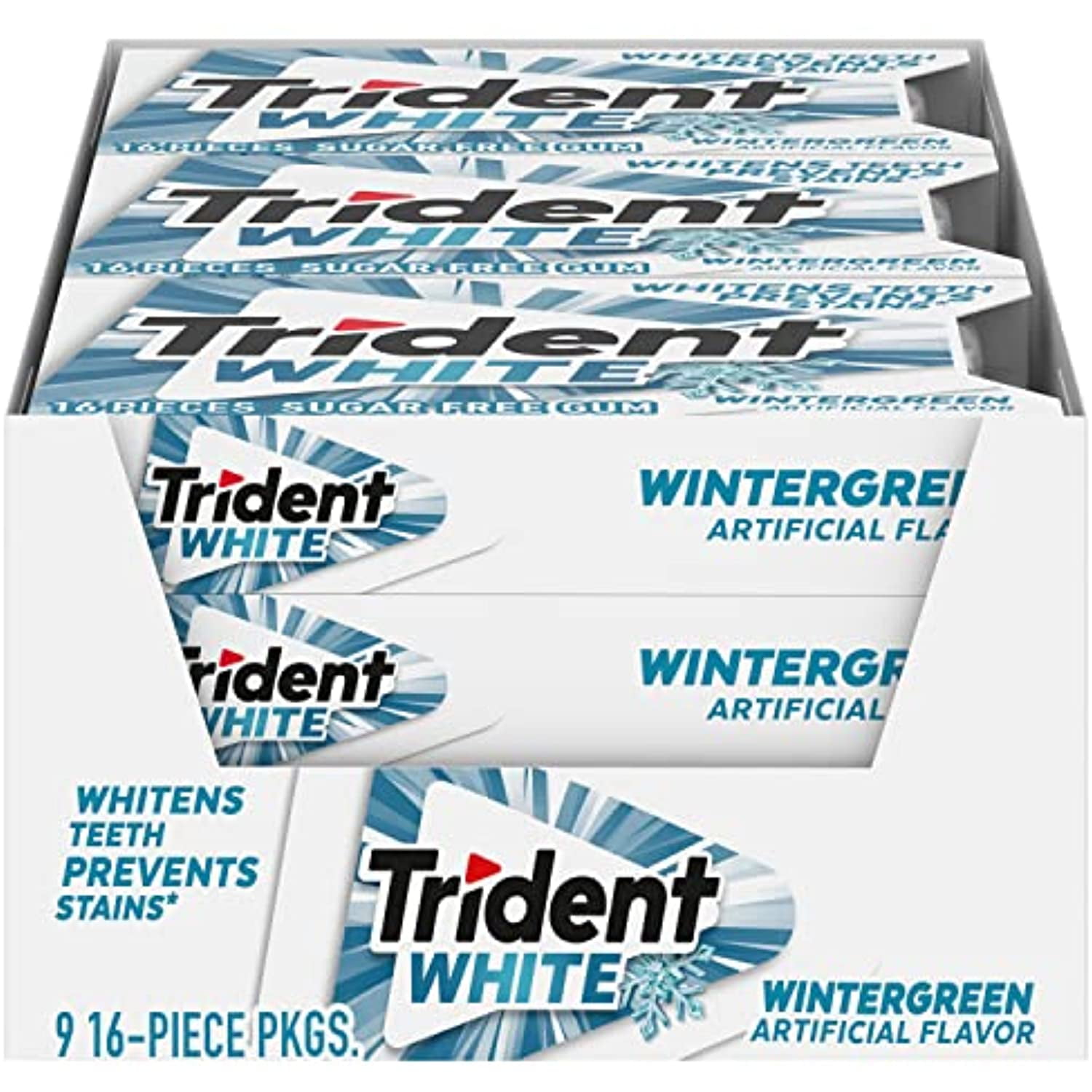 Trident White Wintergreen Sugar Free Gum, 9 Packs Of 16 Pieces (144 Total Pieces)