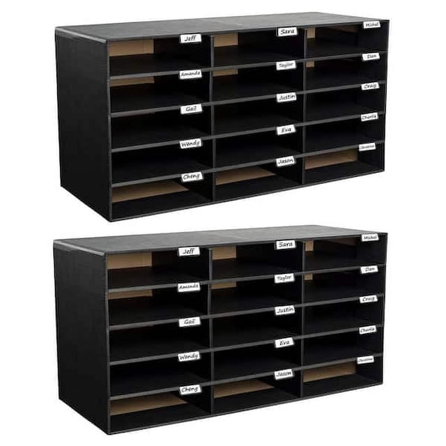 AdirOffice Organiseur de Fichiers en Carton à 15 Compartiments, Noir (2 pack)