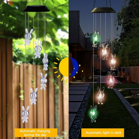 OAVQHLG3B Solar Rabbit Bell Wind Chime Light Outdoor Garden Wind Chime LED Lantern