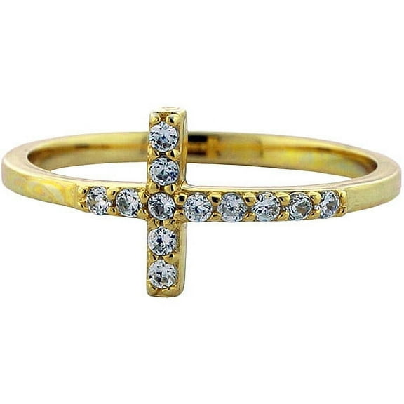 Cubic Zirconia Sideway Cross Stack Ring in 18K Gold over Silver