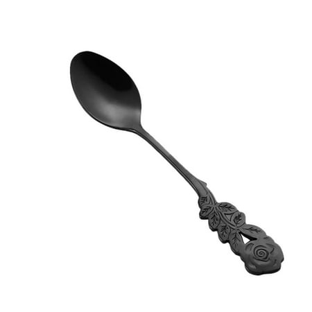 

SHUDAGENG Stainless Steel Flower Spoon Coffee Tea Spork Flatware Dessert Black