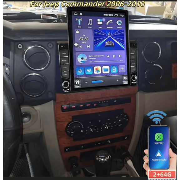 2 64G 9.7in Double Din Car Stereo Radio for Jeep Commander 2006-2010 - with Carplay and Android Auto GPS Navigation, Backup Camera, Bluetooth, WiFi, FM/RDS SWC Mirror Link
