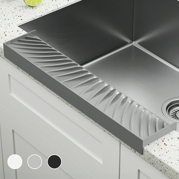 NiHome Multi-Use Silicone Kitchen Sink Edge Guard for Stone Countertop Edges 3.15"-4" Wide, Upgraded Slope Design with Raised Drainage Channels, Protector for Kitchen Sink, Bathtub, Wash Basin (Gray)