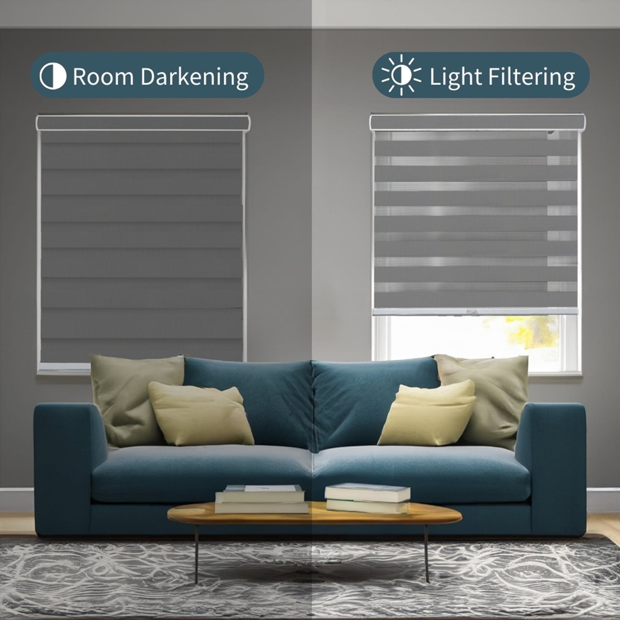 CHICOLOGY Zebra Roller Shades | Room Darkening | Gray |25"W X 72"H| Dual Layer Light Filtering Blinds | Cordless Window Shades for Home & Office | Easy Install
