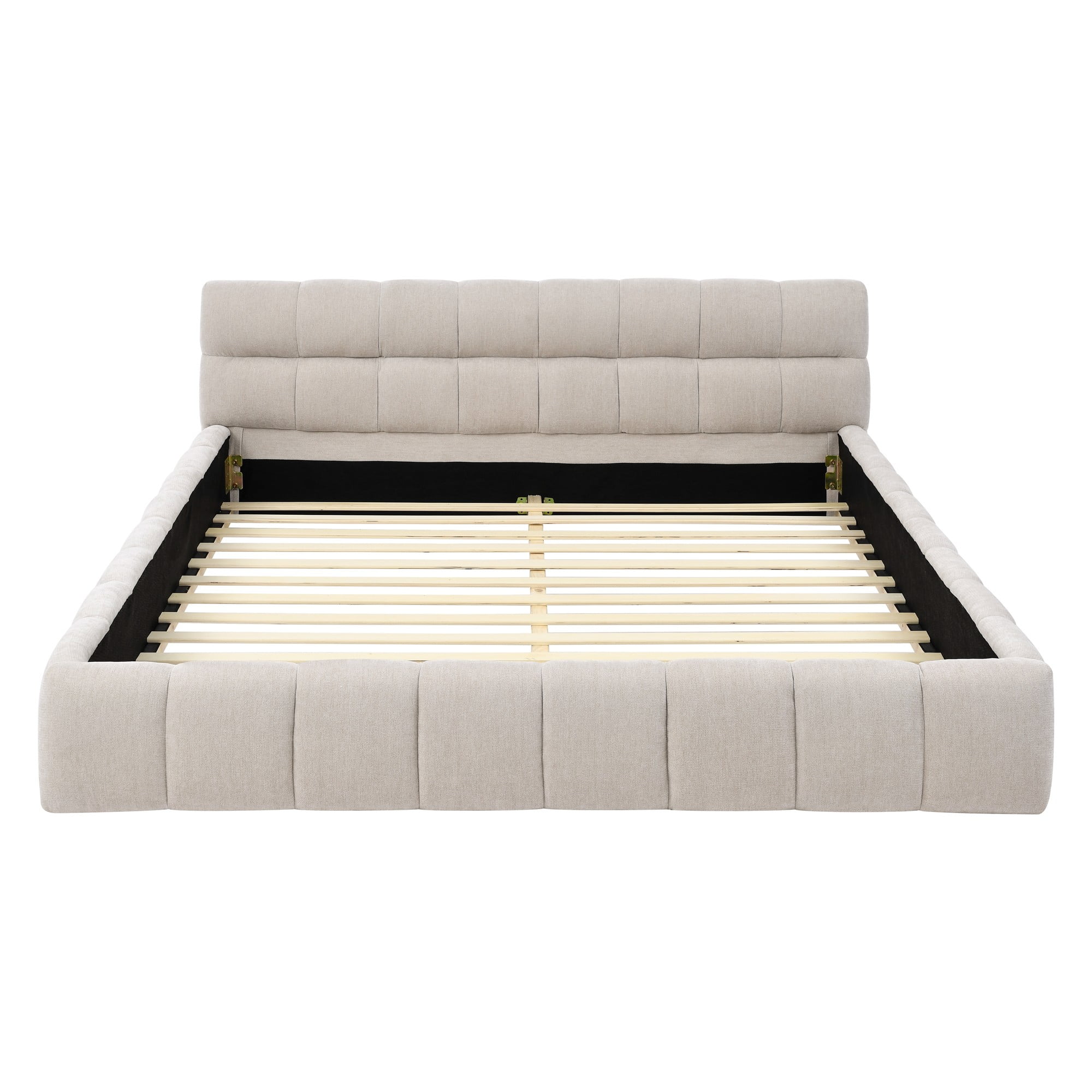 Queen Size Solid and Stable Upholstered Bed Frame with Thick Fabric, Chenille Fabric Grounded Queen Size Platform Bed with Headboard and Solid Frame, No Box Spring Needed(68''*86,5''*23,5'') (Beige)
