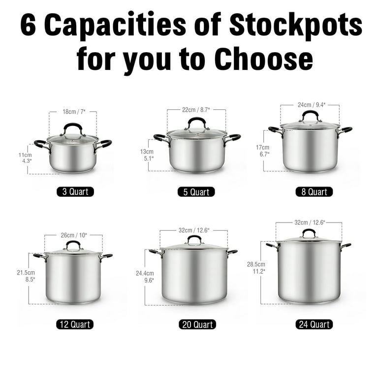 Choice 6-Piece Aluminum Stock Pot Set with 8 Qt., 12 Qt., and 16