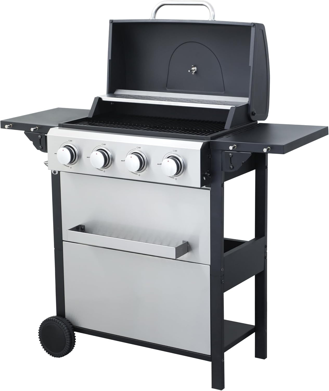 YINGYING 3-Burner Propane Gas Grill,  36900TU Output Stainless Steel BBQ Grill with Wire Enamel Cooking Grids & Foldable Side Table for Outdoor Backyard Barbecue