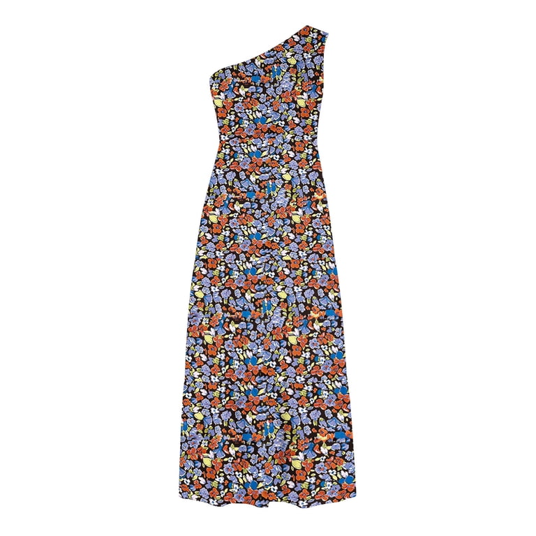 tibi one shoulder dress TIBI Turquoise One Shoulder Silk Ruffled Dress