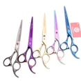 thumbnail image 4 of Purple Dragon Dog Grooming Scissors 6.5" 7" Stainless Up Curved Scissors Professional Pet Shears Chunker Thinning Scissors Z3002, 4 of 10