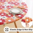 thumbnail image 2 of Round Fitted Tablecloth with Elastic Edge, 100% Waterproof Oil Proof Plastic Table Cover, Vinyl Flannel Backed Tablecloth Fits 36"-44" Round Tables for Dinner, Outdoor, Picnic, Red Daisy, 2 of 4
