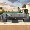 thumbnail image 2 of AECOJOY 7 PCS Patio Conversation Set, PE Rattan Wicker Outdoor Sectional Set with Cushions and Coffee Table, Patio Dining Set for Garden in Black Rattan & Dark Grey Cushion, 2 of 7