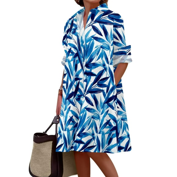 Vestido camisero Medlor con estampado floral casual de manga larga para mujer