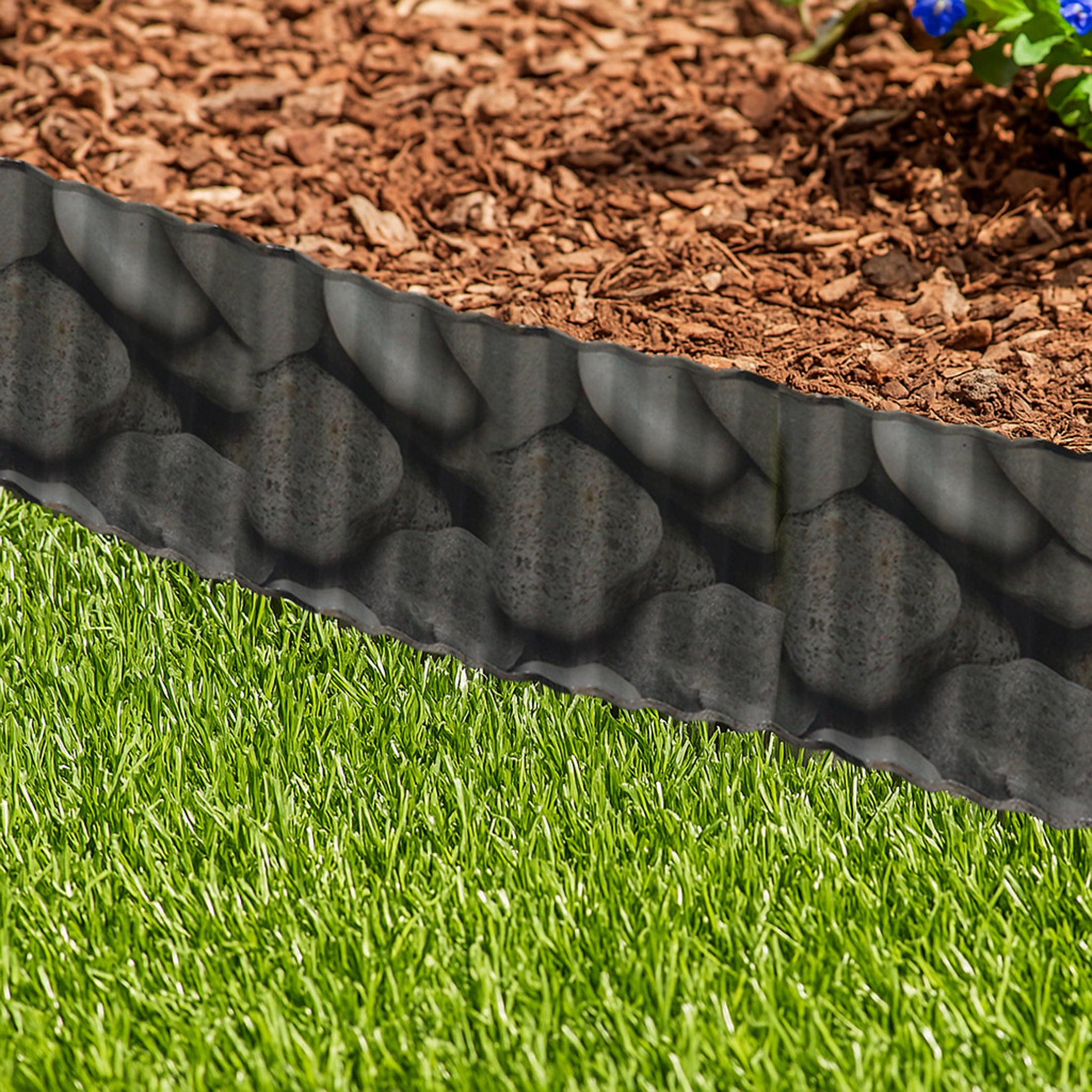 4W Double-Sided Pebble Print Galvanized Steel Garden Edging, 10" x 10.5' Flexible Corrugated Landscape Border for Flower Beds, Lawns, and Tree Rings
