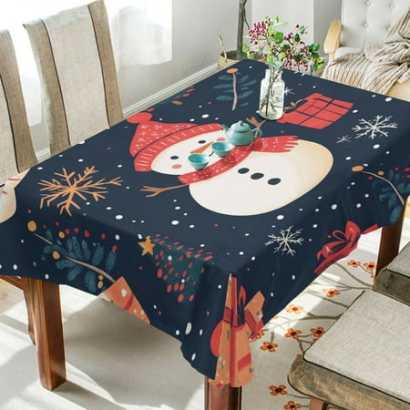 

WOBOGO Illustration Of Christmas Snowman and Trees Square Tablecloth 60×108in Polyester Fabric Tablecloth Washable Dust Resistant Wrinkle Resistant