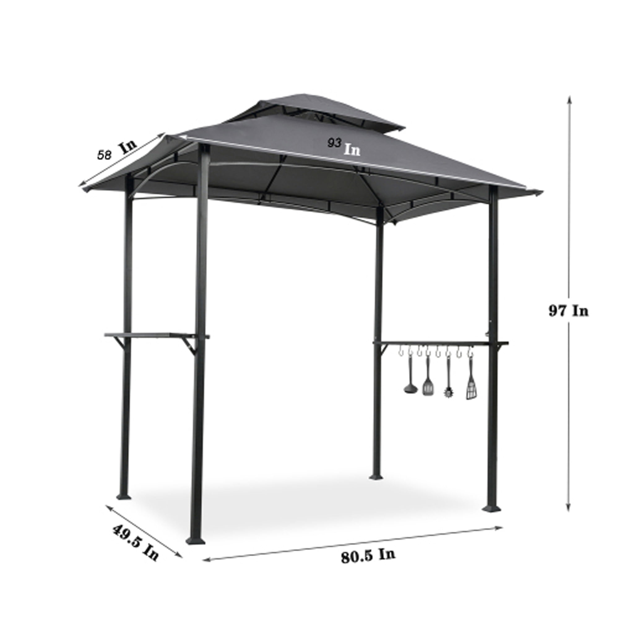BaPiPro 8x5 FT Outdoor Grill Gazebo, BBQ Shelter Tent with Double-Layer Soft Top Canopy, Steel Frame with Hooks & Bar Counter, Khaki