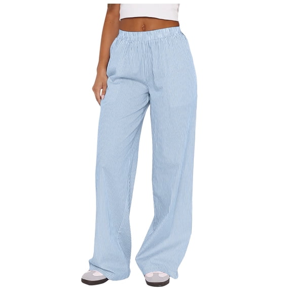 Vividxx Womens Pants 2025 Ladies Striped Wide Leg Casual Street Fashion Loose High Waisted Trousers Soft Comfy Loose Fit Slacks Trousers Loose Fit Beach Trousers