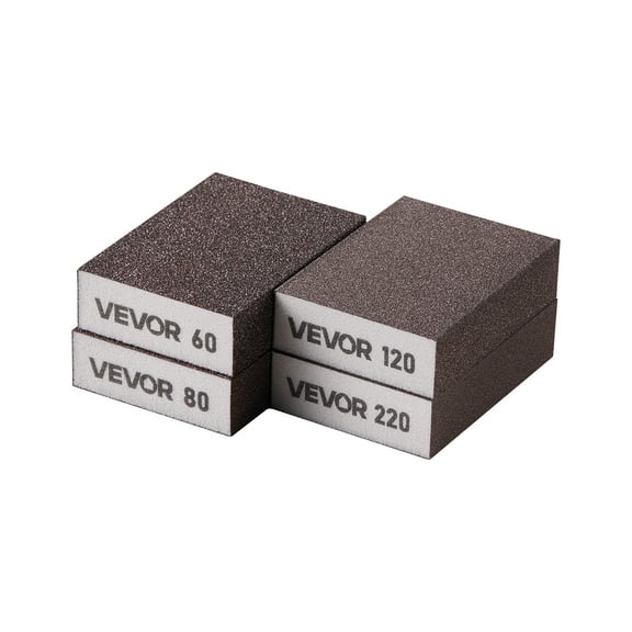 VEVOR Sanding Sponge, 4 Pcs, 60/80/120/220 Grit Assortment, Washable and Reusable Sanding Blocks for Dry & Wet Use, Coarse to Fine Sandpaper Blocks,for Polishing Drywall Wood Plastic Metal Furniture