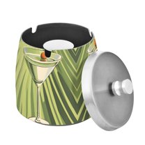 Yayeee Ashtray with Lid for Cigarette Smokeless Stainless Steel Home Ash Holder, Light Green Martini