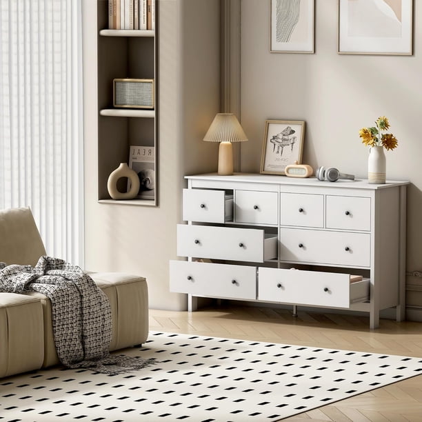 short wide white dresser Manhattan Comfort Granville Modern White 6-Drawer 55.04 in. Wide Double Dresser DR-5031