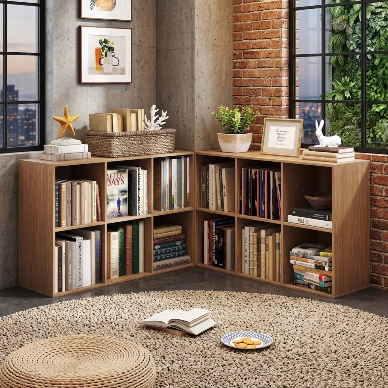 Furnibear Modern 6-Cube Bookcase Freestanding Wood Storage Bookshelf with Anti-Tipping Kits for Bedroom Living Room and Study, Natural