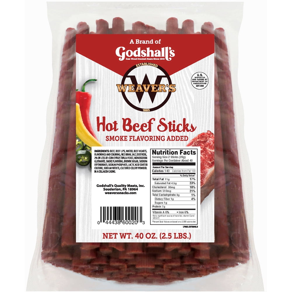 Weaver’s Hot Beef Sticks Twin Pack (Two 40oz bags of hot & spicy 7” beef sticks)