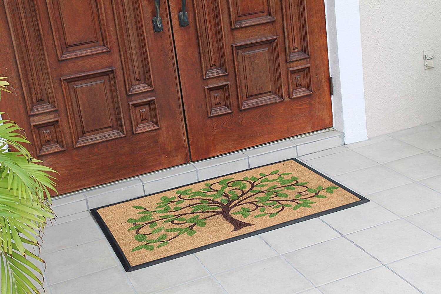 A1 Home Collections Doormat Hand-Crafted Rubber Coir Life of Tree Double Door Mat (30" X 48"), Green/Brown