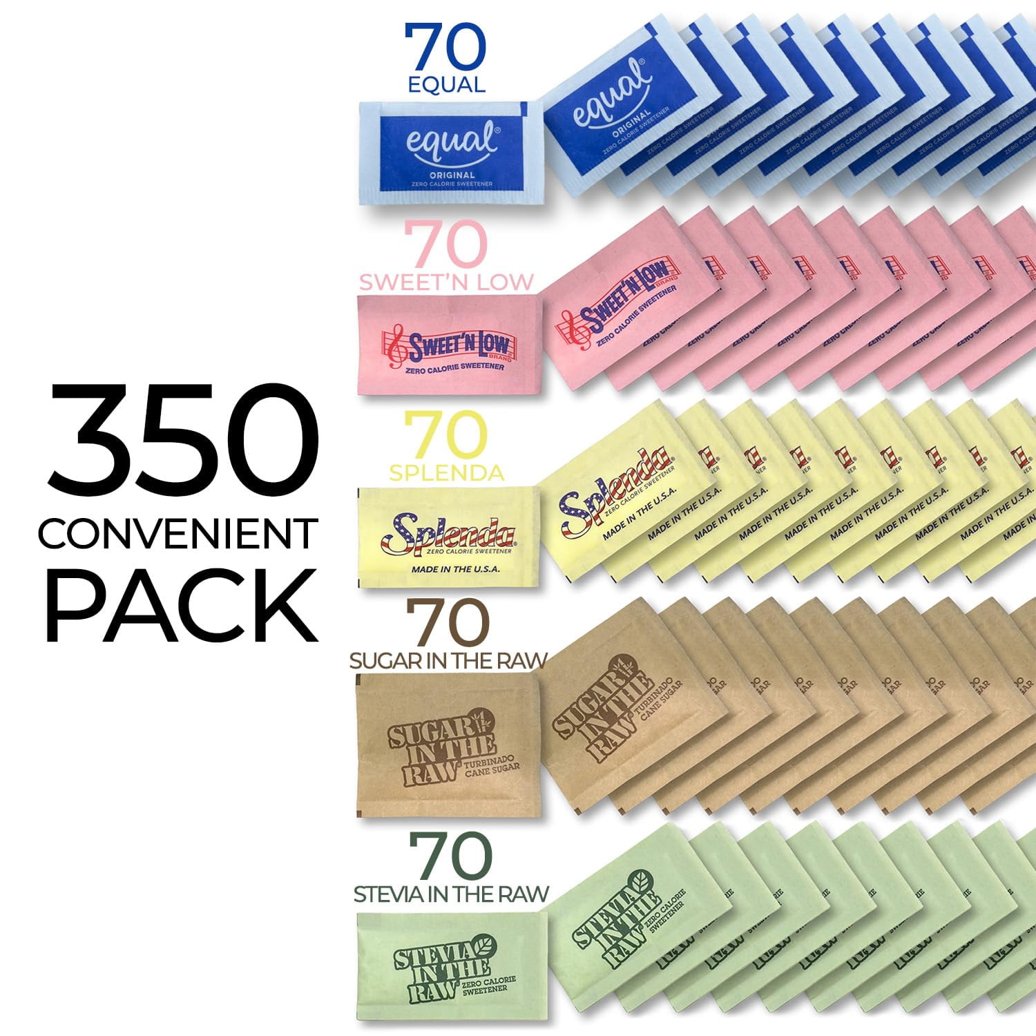 Sugar and Sweetener Assortment Bundle, Sugar Packets (350 pack) Individual Packets for Coffee