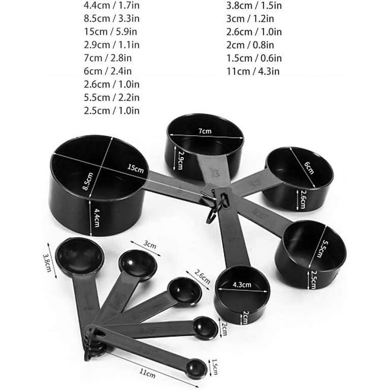 Riapawel 10Pcs Plastic Measuring Cups and Spoons Set Black