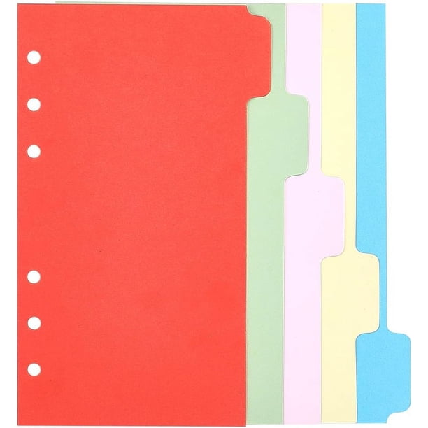 50 separadores de carpeta de 5 pestañas, hojas sueltas de plástico, hojas divisorias de índice, separadores de cuaderno multicolor.