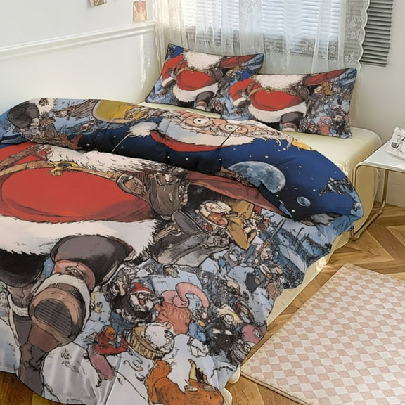 Duvet Cover Queen Size Funny Santa Claus Christmas 3 Pcs Duvet Cover Set Bedding Sets Queen Soft Breathable