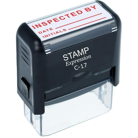 StampExpression - Inspected by Date and Initials Office Self Inking Rubber Stamp - Red Ink (W-5920)