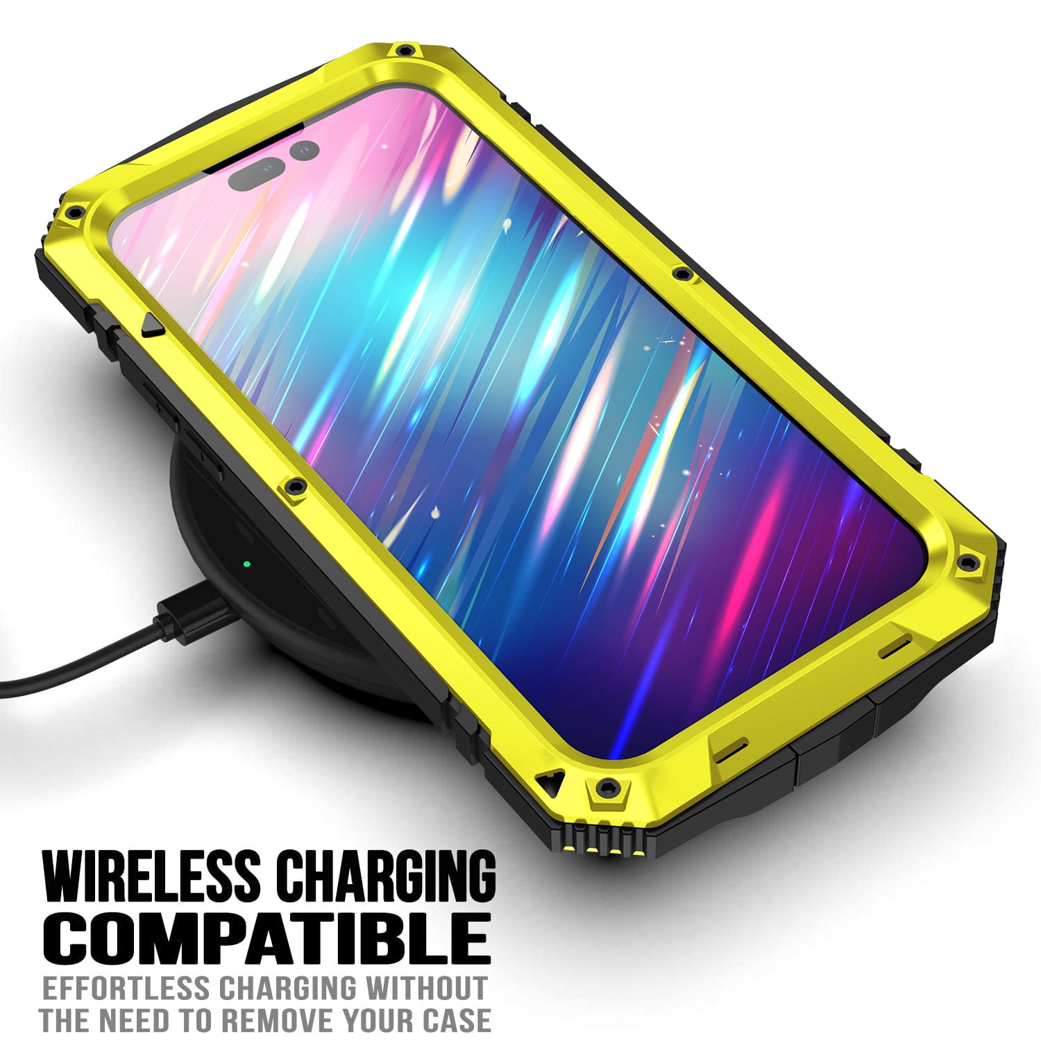 iPhone 14 Pro Max Rugged Full-Body Case, Metal Bumper Built-in Screen Protector&Kickstand,Dustproof and Drop-Proof,Full Body Protection Heavy Duty Rugged Military Cover For iPhone 14 Pro Max, Yellow