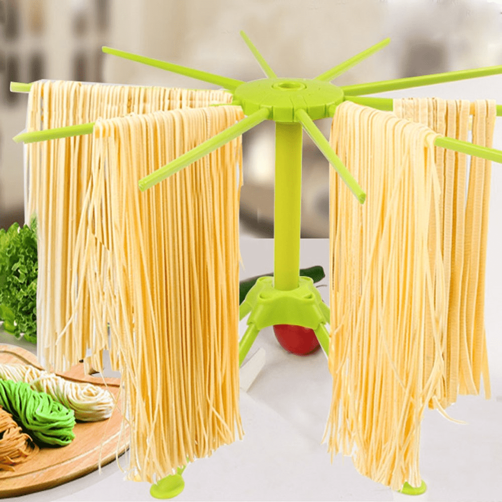No pasta drying rack, no problem. Wrap clothes hangers in plastic