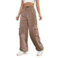 thumbnail image 2 of Kureaily Women Solid Casual High Waist Lace Up Workwear Pocket Straight Leg Sweatpants Beach Lounge Pants, 2 of 5