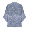 thumbnail image 4 of Fmbrln Womens Summer Ruffle 3/4 Sleeve Shirts Fashion V Neck Button Floral Print Tops Casual Comfy Loose Blouse Purple M, 4 of 5