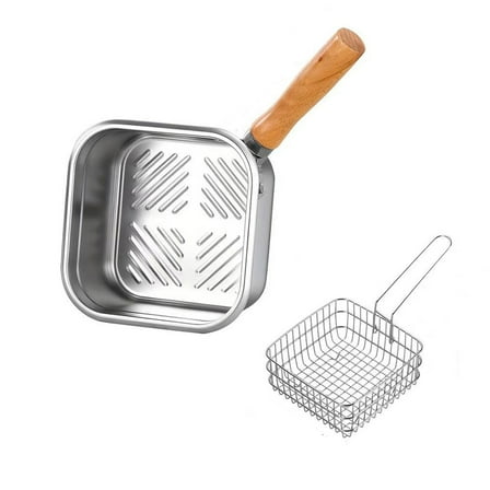 LanSuare Stainless Steel Portable Fryer with Basket, Multifunctional Square Pot, Efficient and Fresh-Keeping, for Camping, Picnics, and Family Outings
