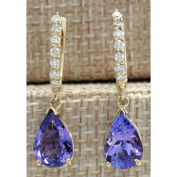 2Ct Pear Cut Lab Created Tanzanite Drop Dangle Women Earrings 14k Yellow Gold Finish