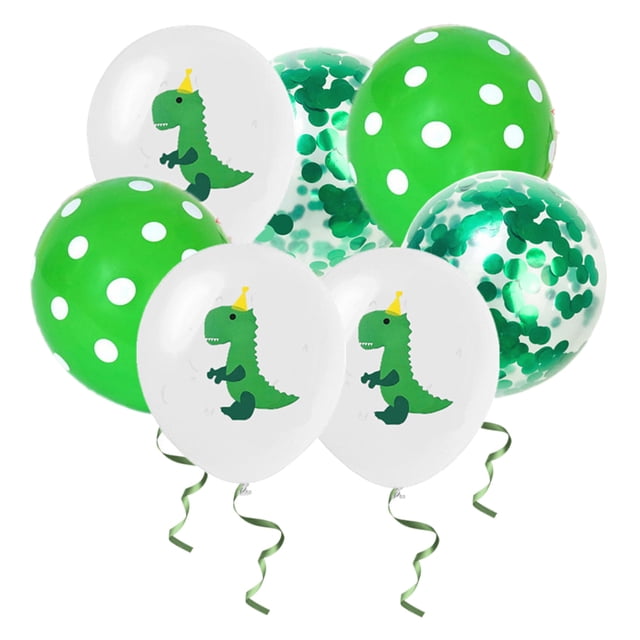 15 Pcs Balloon Set Dinosaur Patterned Sequins Confetti Latex Balloons White Dot and Green Sequins Balloons Kit for Wedding Birthday Party Favors (12 Inch, Without Ribbons)