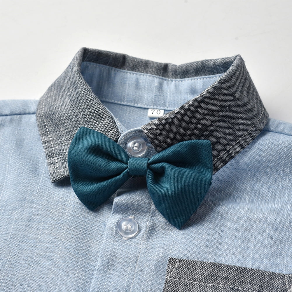 IBTOM CASTLE Toddler Baby Boys Baptism Christening Outift Gentleman Bowtie Shirt + Long Suspender Pants Wedding Birthday Formal Tuxedo Overalls Clothes