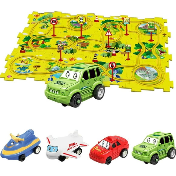 SIYTUAU Diy Puzzle Racer Track Car Toy 25 Pieces With Electric Motor City Scene Building Educational Activity Set For Children 3 Years And Up Theme A Plastic A