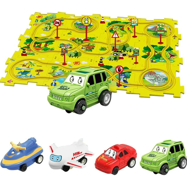 SIYTUAU Diy Puzzle Racer Track Car Toy 25 Pieces With Electric Motor City Scene Building Educational Activity Set For Children 3 Years And Up Theme A Plastic A