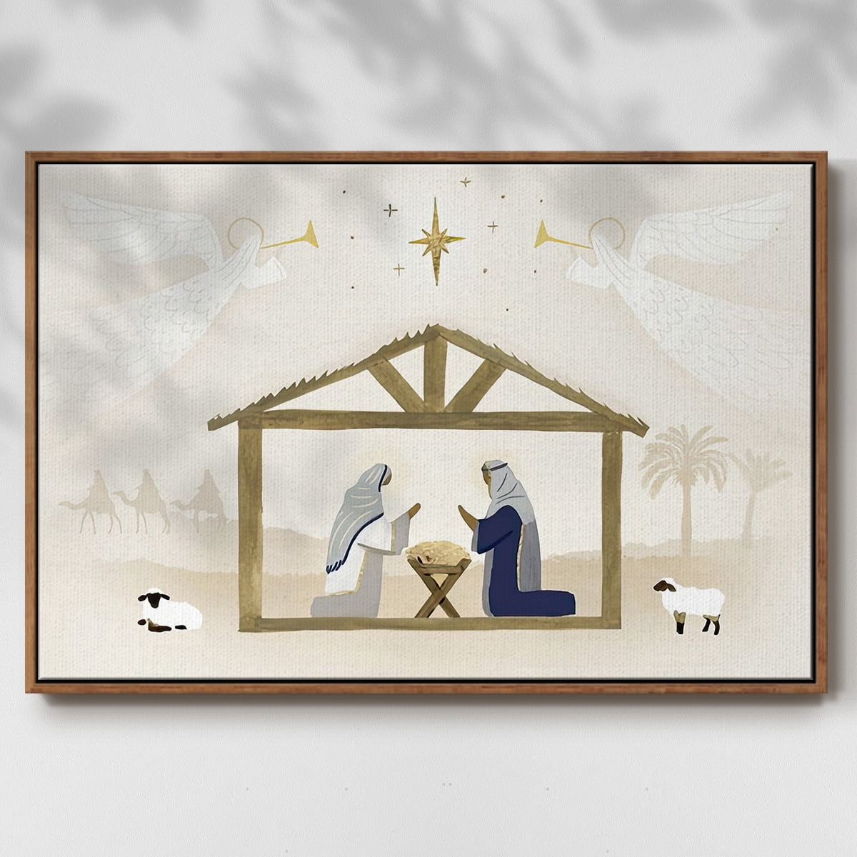 Away in a Manger Collection A - Framed Gallery Wrapped Holiday Canvas - 17 x 25 - Rosewood Frame