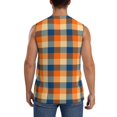 thumbnail image 4 of Fotbe Warm Orange Plaid Men's Camiseta sin Mangas Estampada para Hombres, Playera Casual para Gimnasio, Entrenamiento, Playa-Small, 4 of 7