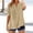 Khaki, variant on Lumosvexa Womens Plain T-Shirt for Women Linen Short Shirt Tops V-neck Cotton T Shirt Blue Size S