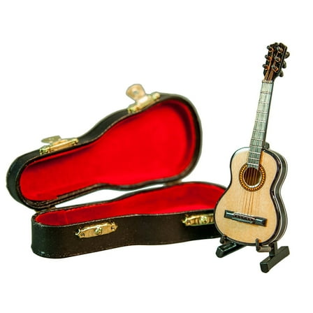 Sky Mini Guitar Natural Finish Acoustic Miniature Guitar with Display Stand Case Great Gift 1:18 Ornament 4.5 Inches